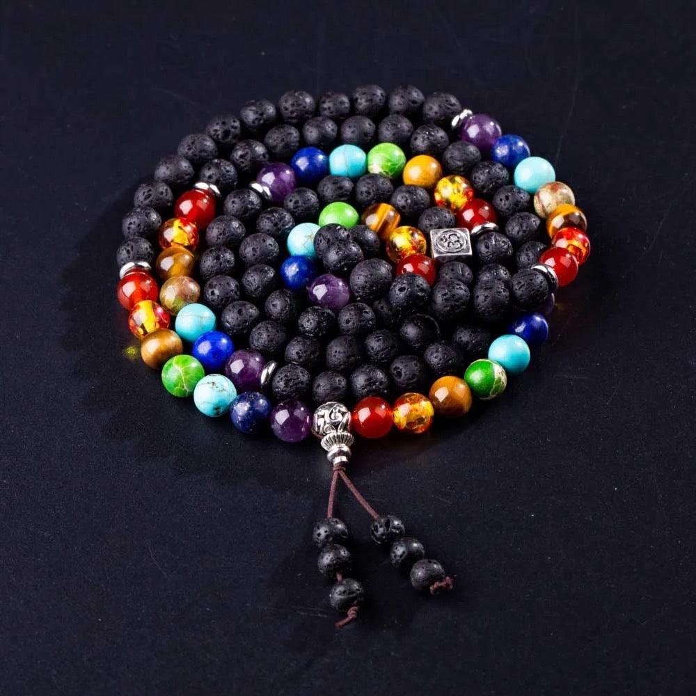 7 Chakra Lava Stone Mala (108 Beads 8mm)