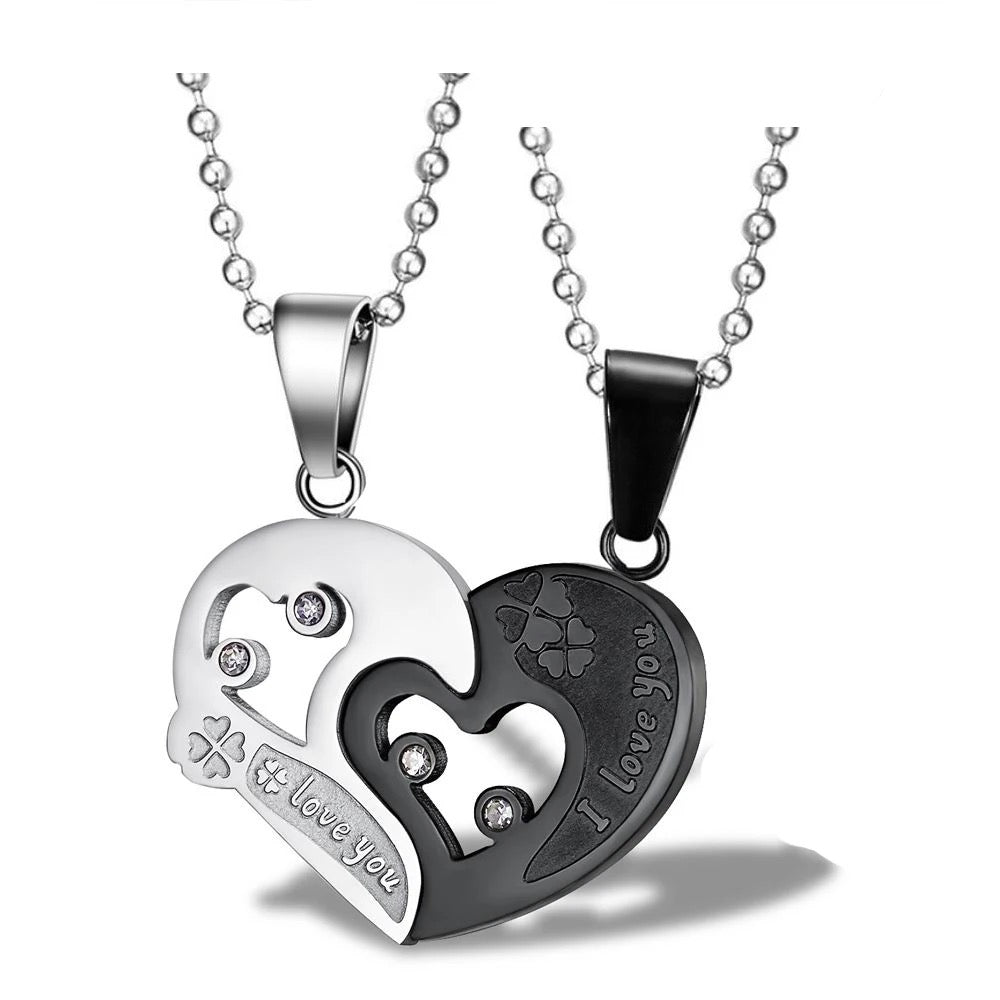 Stainless Steel “I Love You” Couples Distance Heart Necklace 2pc