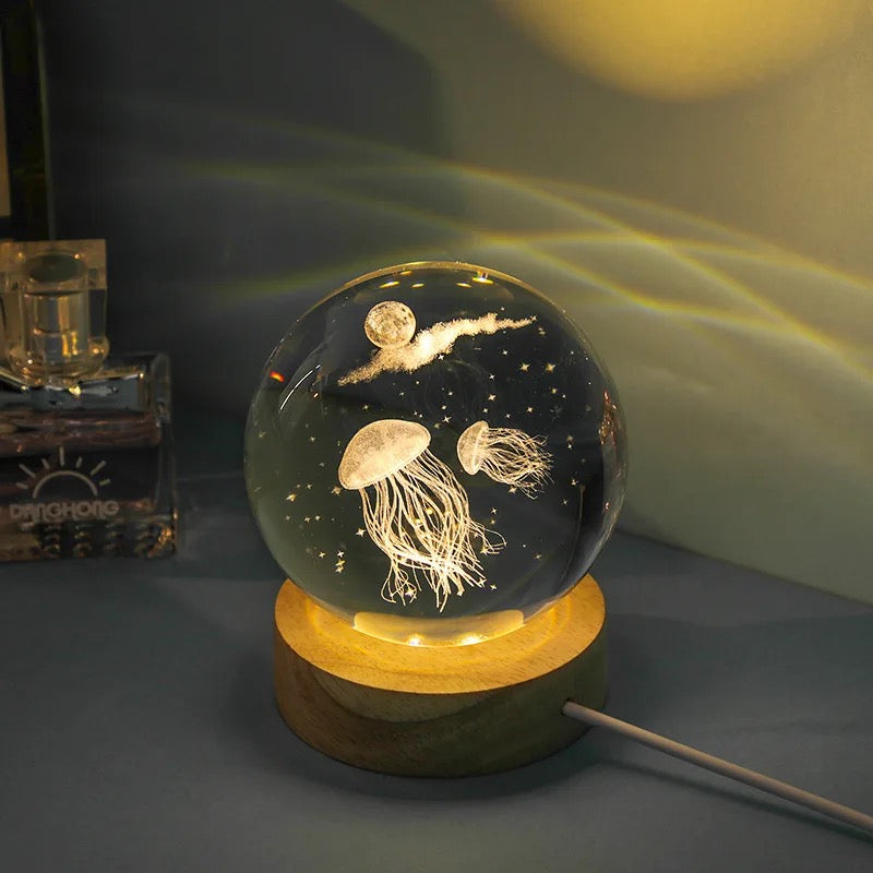 Laser Engraved 8cm Glass Crystal Ball Lamp (Jellyfish)