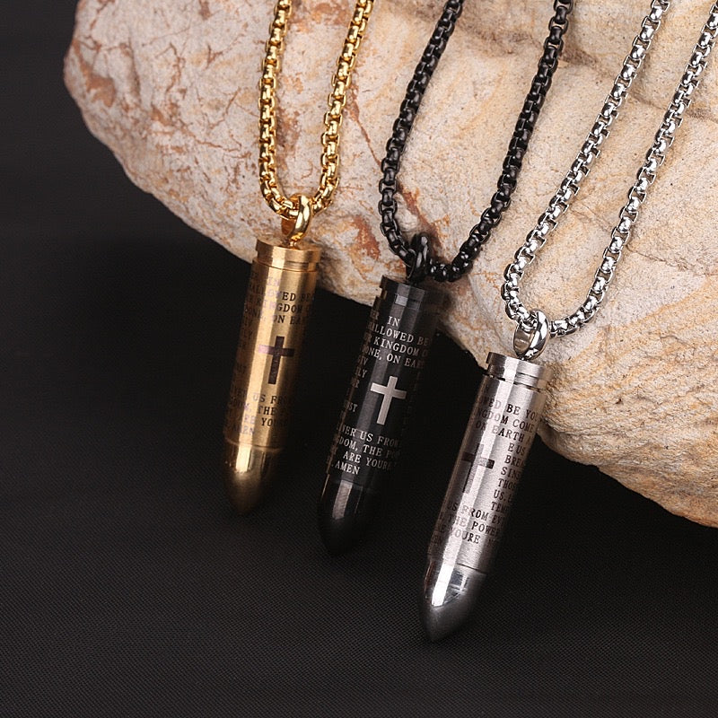 Stainless Steel Bullet Capsule Prayer Necklace