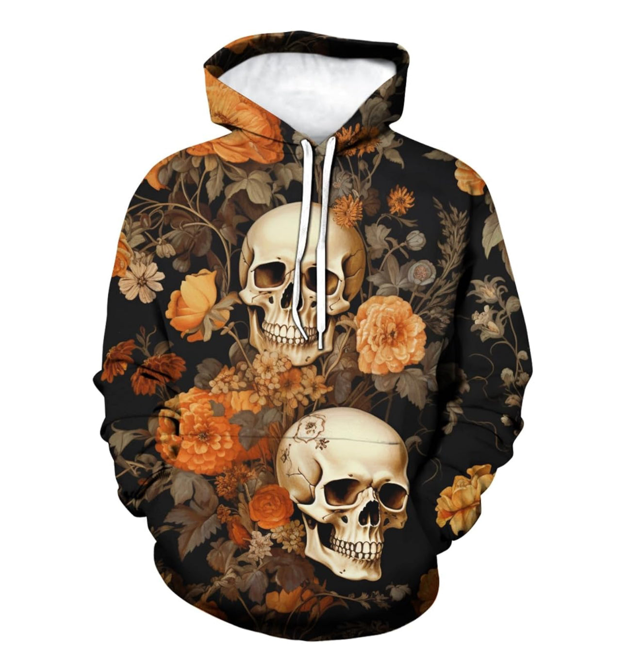 Skull Head Floral 3D Print Polyester Hoodie