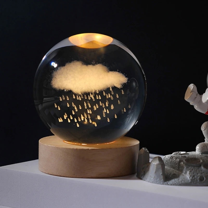 3D Laser Engraved 8cm Glass Crystal Ball Lamp (Rain Cloud)