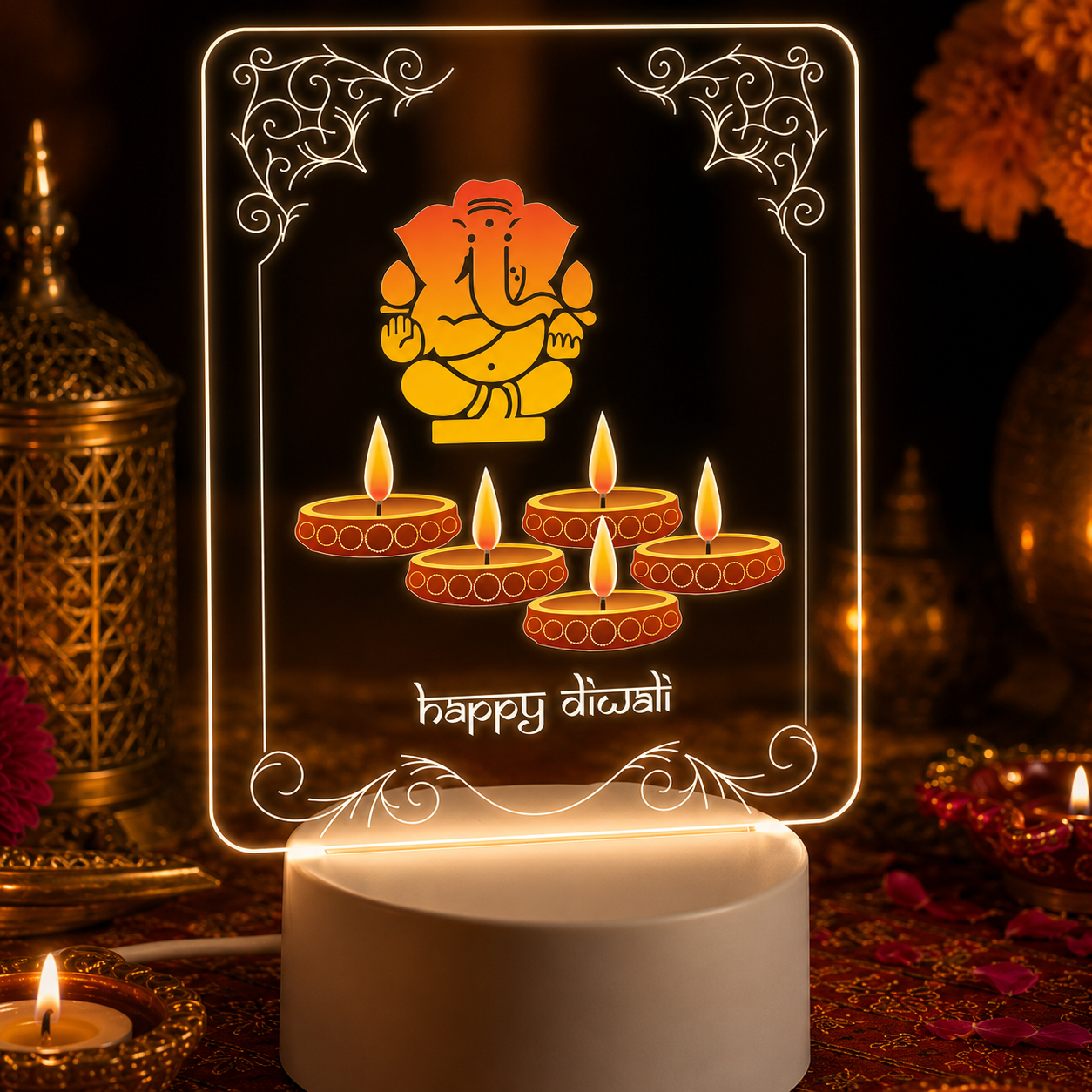 ‘Happy Diwali’ Ganesha LED 3D Acrylic Night Lamp