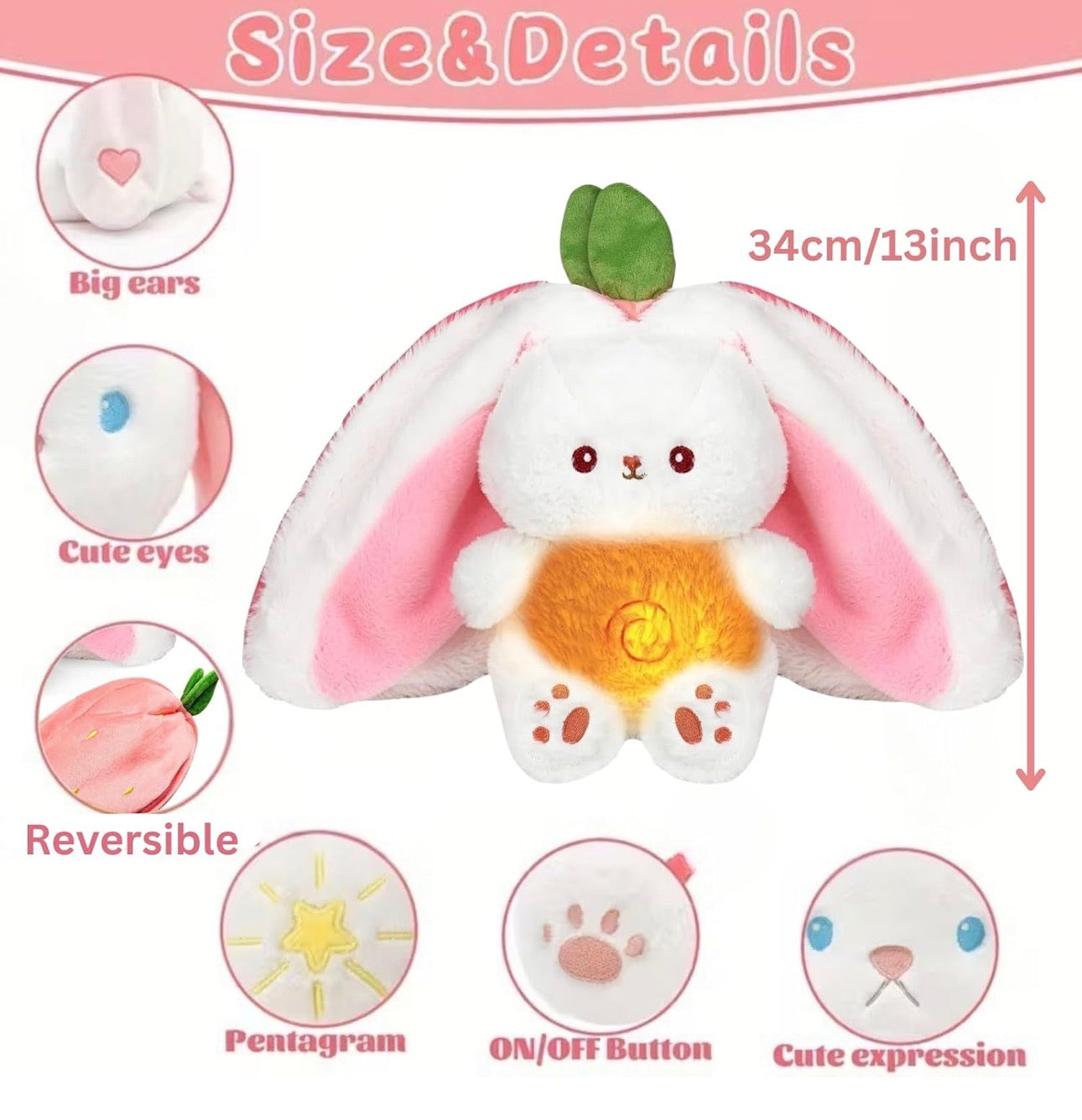 Strawberry Bunny Breathing Plush with Soothing Baby Music