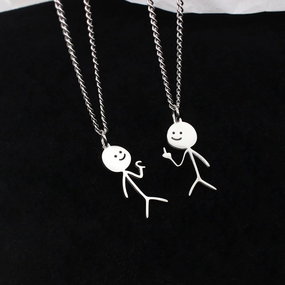 Stainless Steel Funny Doodle Love Necklace 2pc