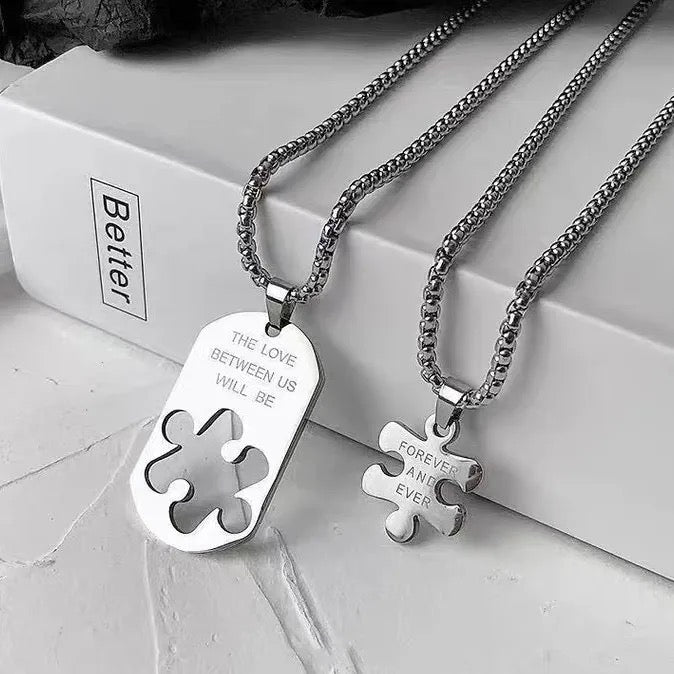 Stainless Steel Couples/ Relationship/ Friendship Puzzle Love Necklace 2pc