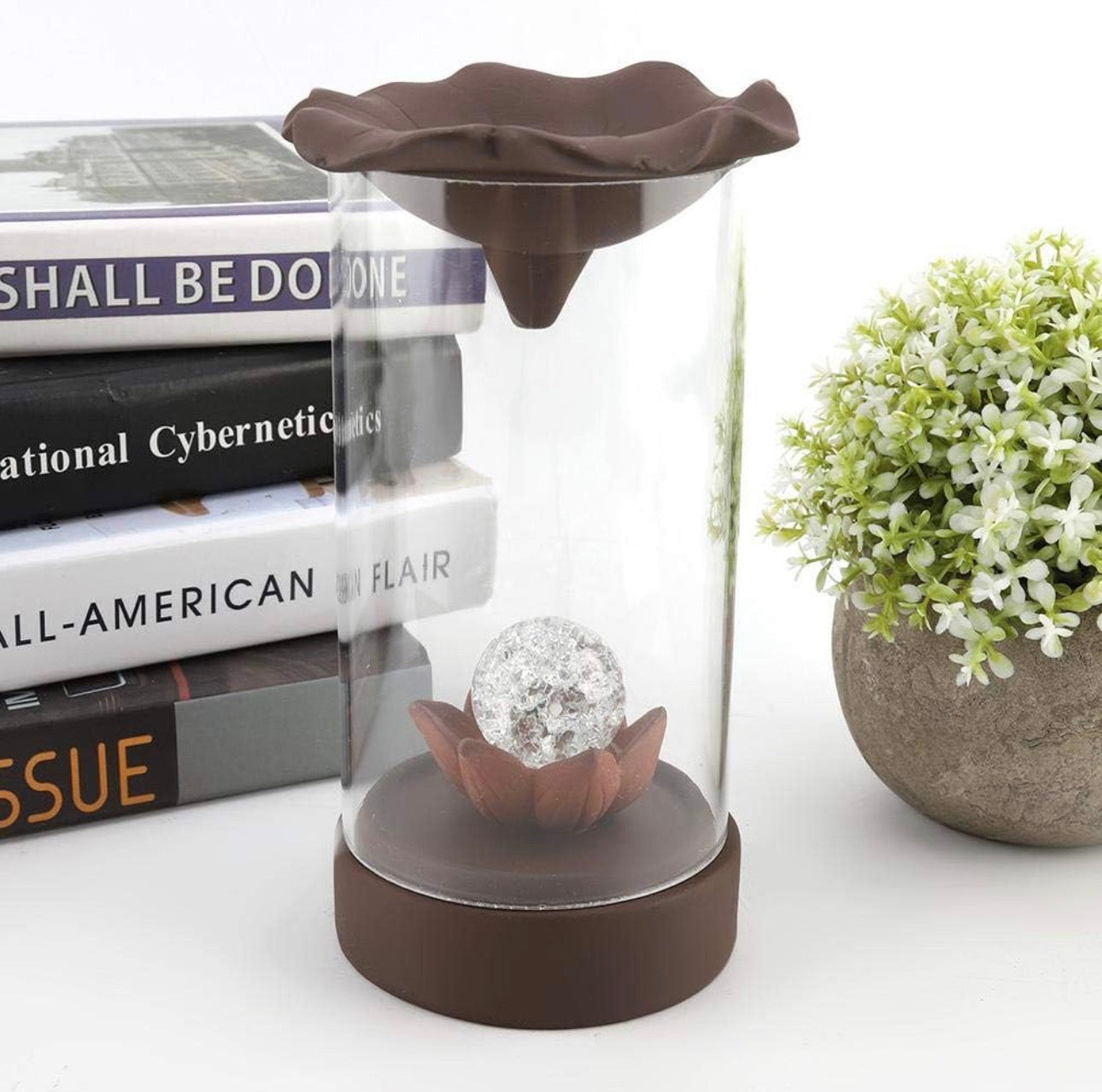 Ceramic LED Crystal Ball Designed Wind Proof Back-Flow Incense Holder + 10 Free Incense Cones