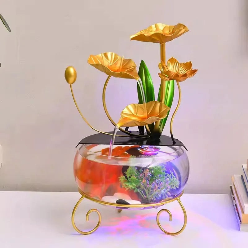 Lotus Leaf Indoor Mini Water Fountain With Ring Light