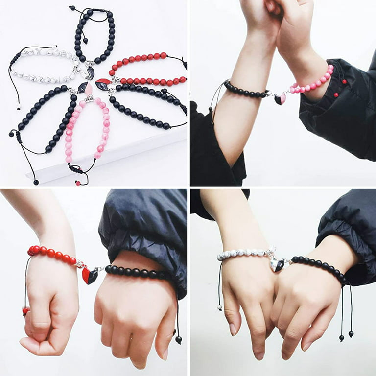 Magnetic Heart Couples Distance Bracelets 8MM (Adjustable)