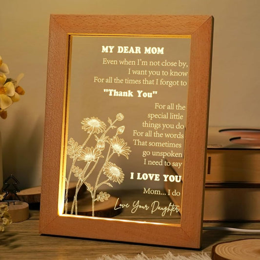 Mother & Daughter Love Bond 3D Acrylic USB Night Lamp With Wooden Frame