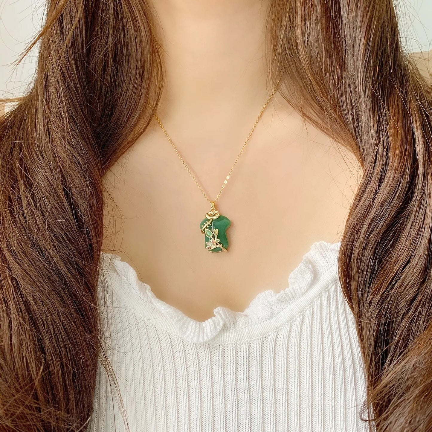 Cute Gipao Gown Jade Necklace