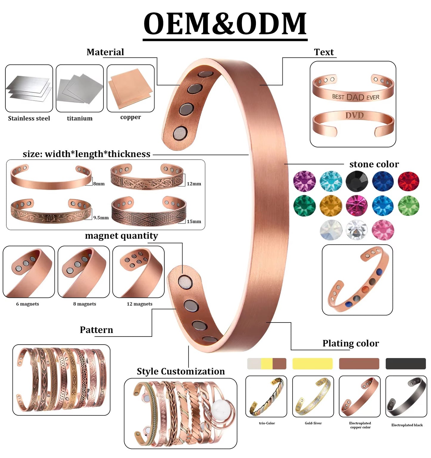 Adjustable Ultra Strength Pure Copper Magnetic Bracelet (99.99% Copper) Intricate Scale  Design