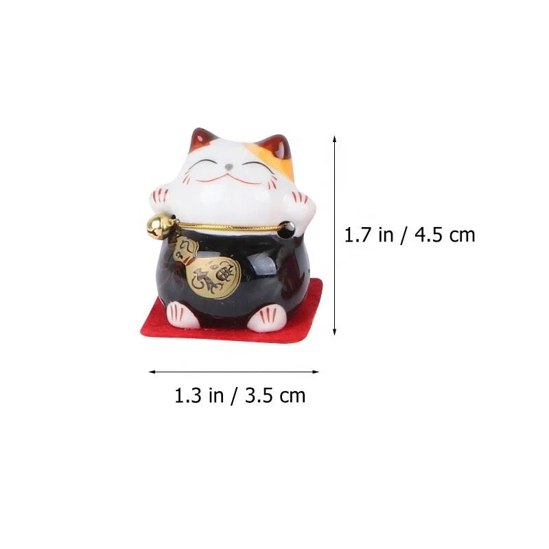 Maneki Neko Mini Lucky Cats / Mahogany Wooden Stand