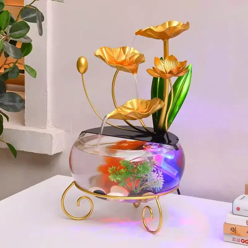 Lotus Leaf Indoor Mini Water Fountain With Ring Light