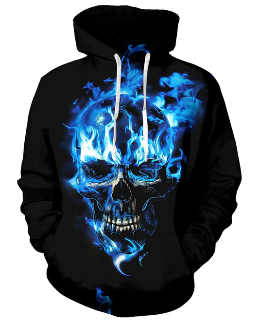 Skull Blue Fire 3D Print Polyester Hoodie