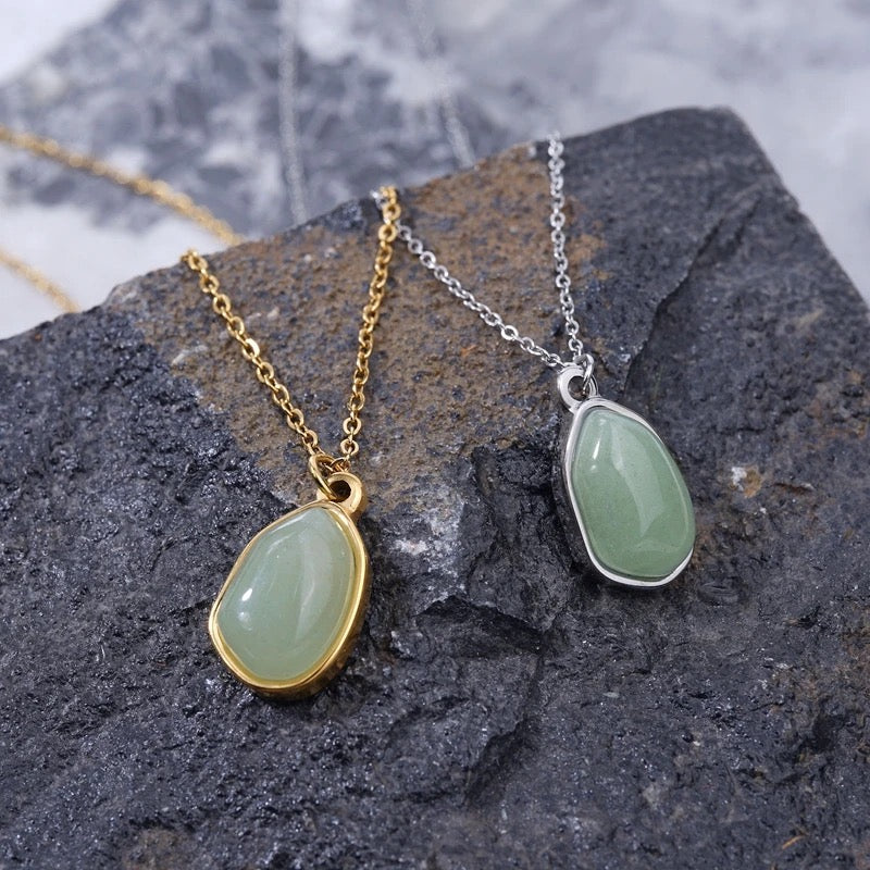 Dainty Stainless Steel Green Aventurine Necklace