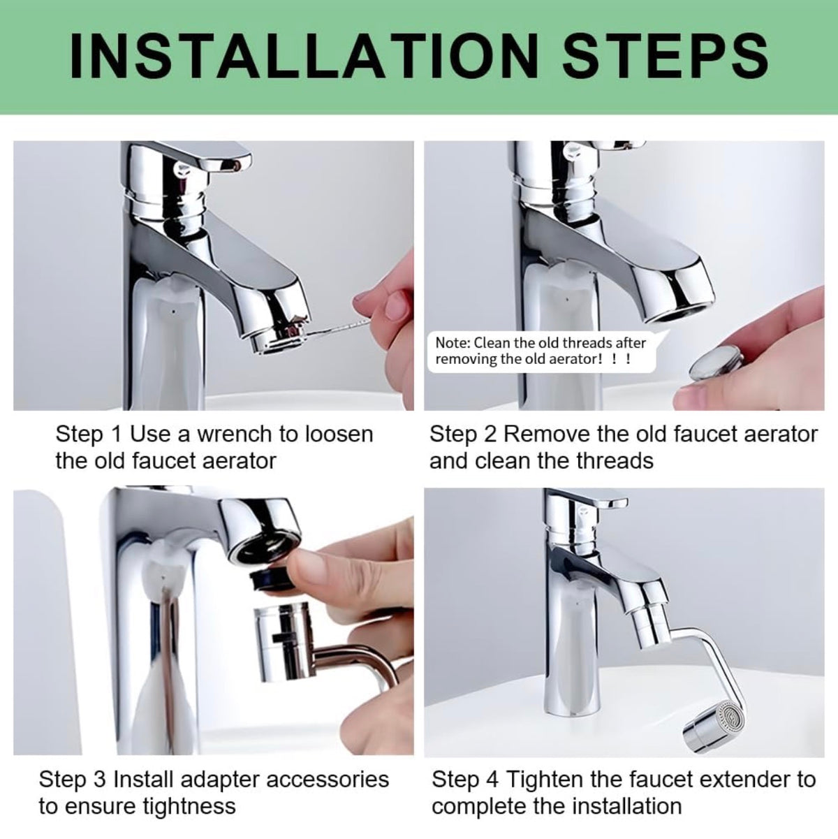 360° Stainless Steel Faucet Extender and Aerator with 2 Spray Modes