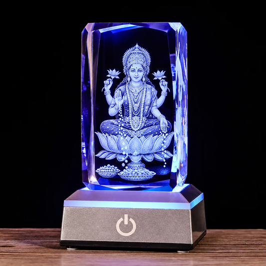 K9 Glass Crystal 3D Laser Engraved Hindu God Lamp (Mother Lakshmi)