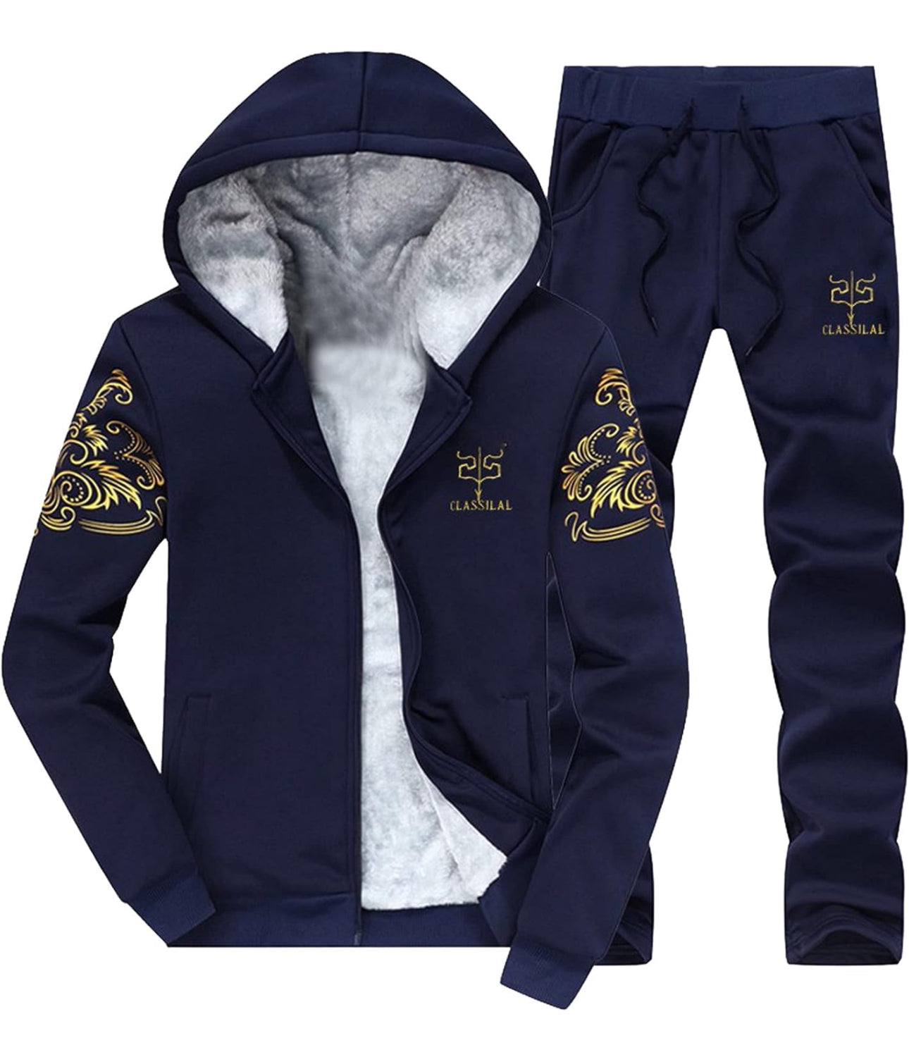 2PC Men's Classical Tracksuit Fleece Lined Hoodie & Track Pants