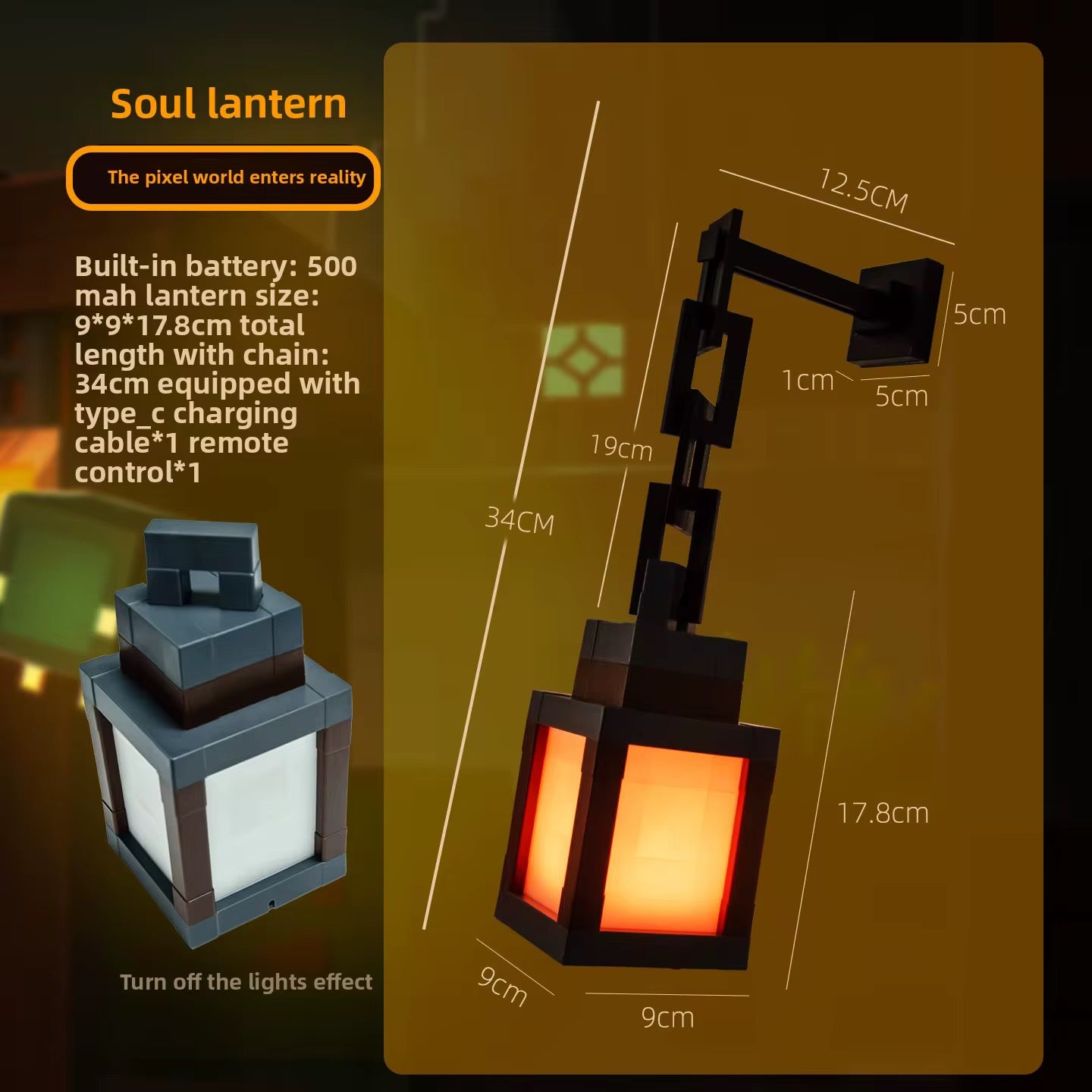 Minecraft Pixelated LED Wall Lantern Lamp + Remote Control