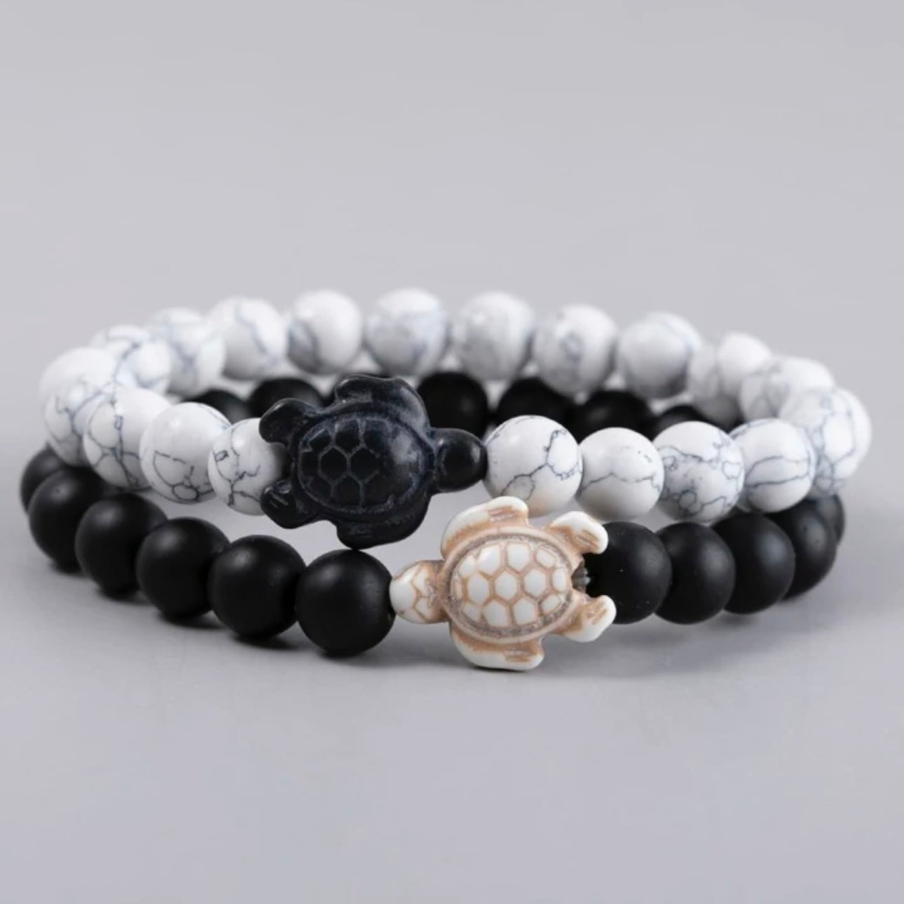 Distance Turtle Bracelets (Howlite x Matte Onyx) 2pc