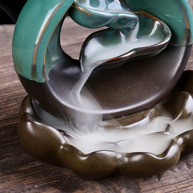 Ceramic Zen Style Chinese Back-Flow Incense Holder + 10 Free Incense Cones