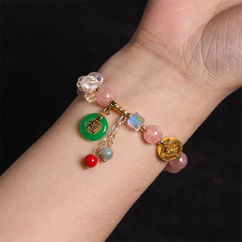 Strawberry Quartz Crystal Jade Charm Bracelet