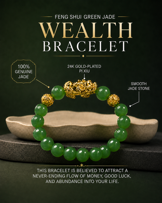 Feng Shui PiXiu Jade Wealth Bracelet 10mm (18k Gold Plated)