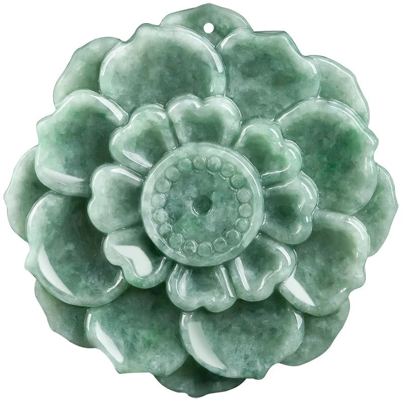 Natural Jade Carved Lotus Pendant Necklace