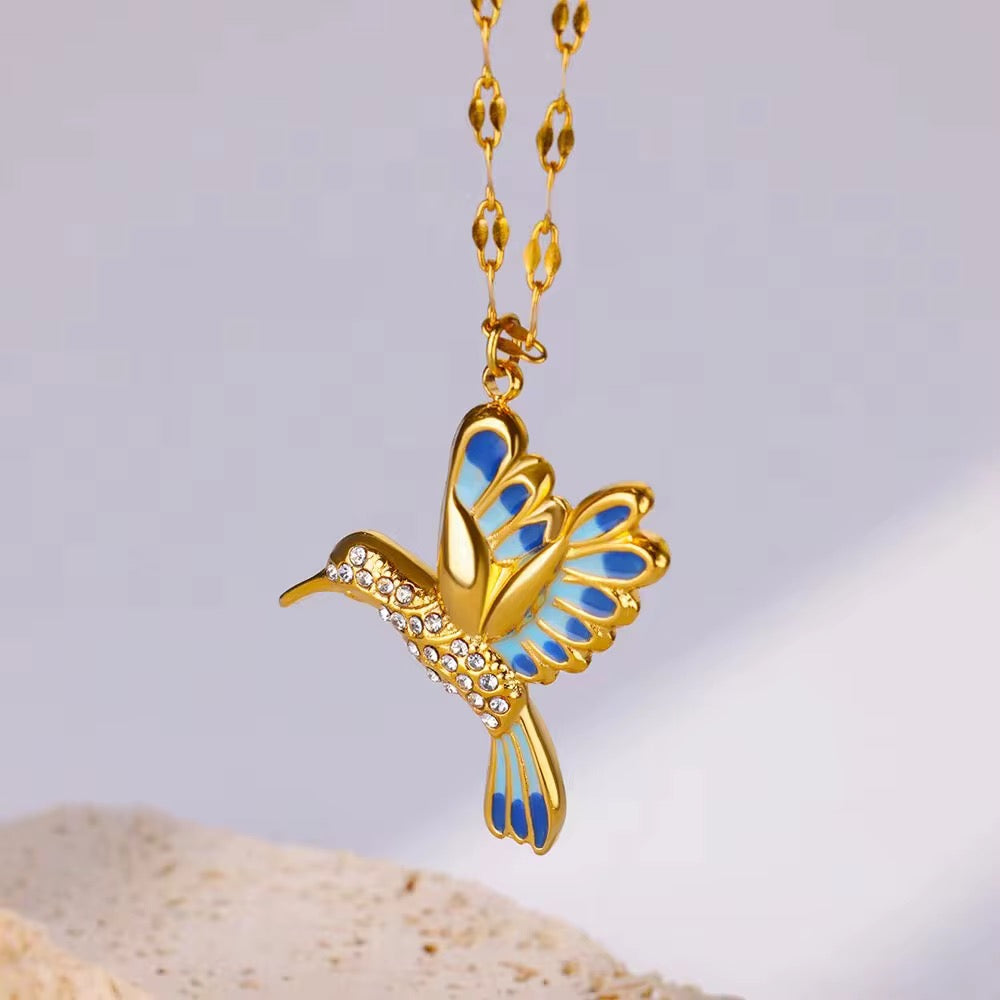 Stainless Steel Zircon Hummingbird Necklace
