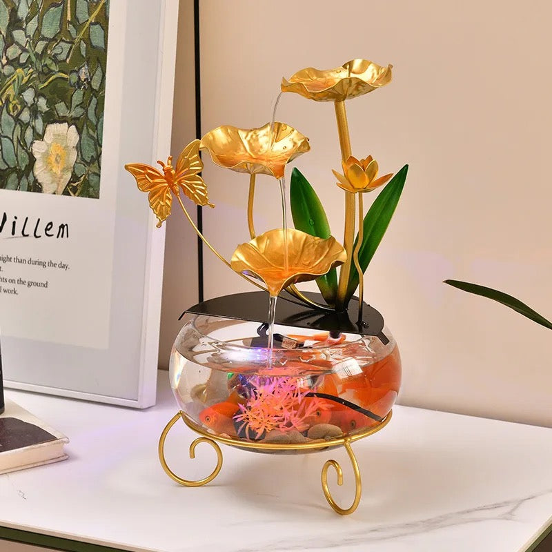 Lotus Leaf Indoor Mini Water Fountain With Ring Light