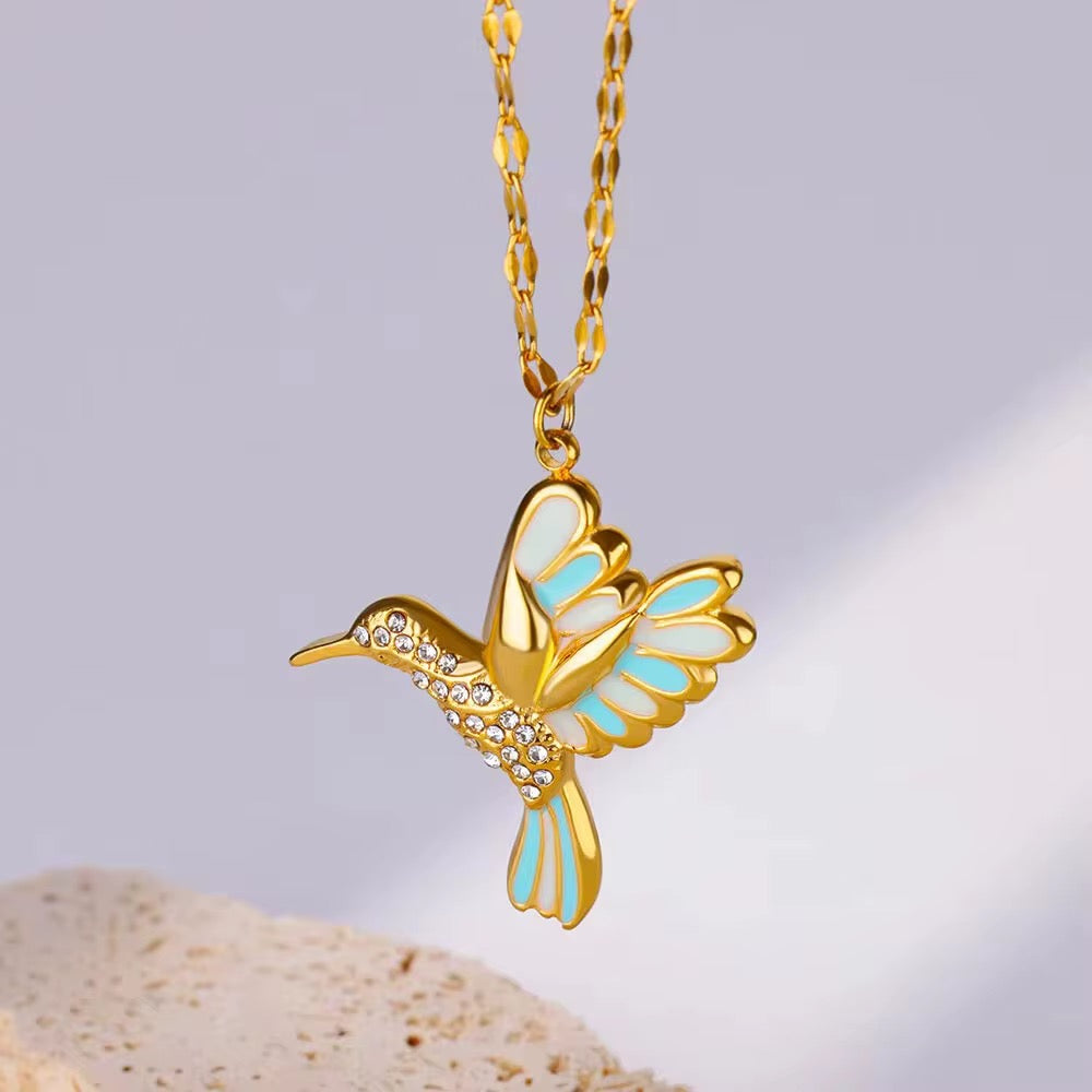 Stainless Steel Zircon Hummingbird Necklace