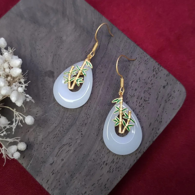 Bamboo White Jade Earrings