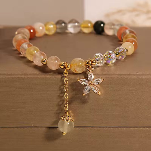 Multicolored Rutilated Quartz Auspiciousness Zircon Flower Bracelet (6mm)