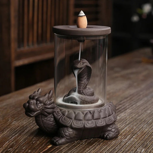 Cobra Snake on Turtle Incense Holder + 10 Free Back-Flow Incense Cones.