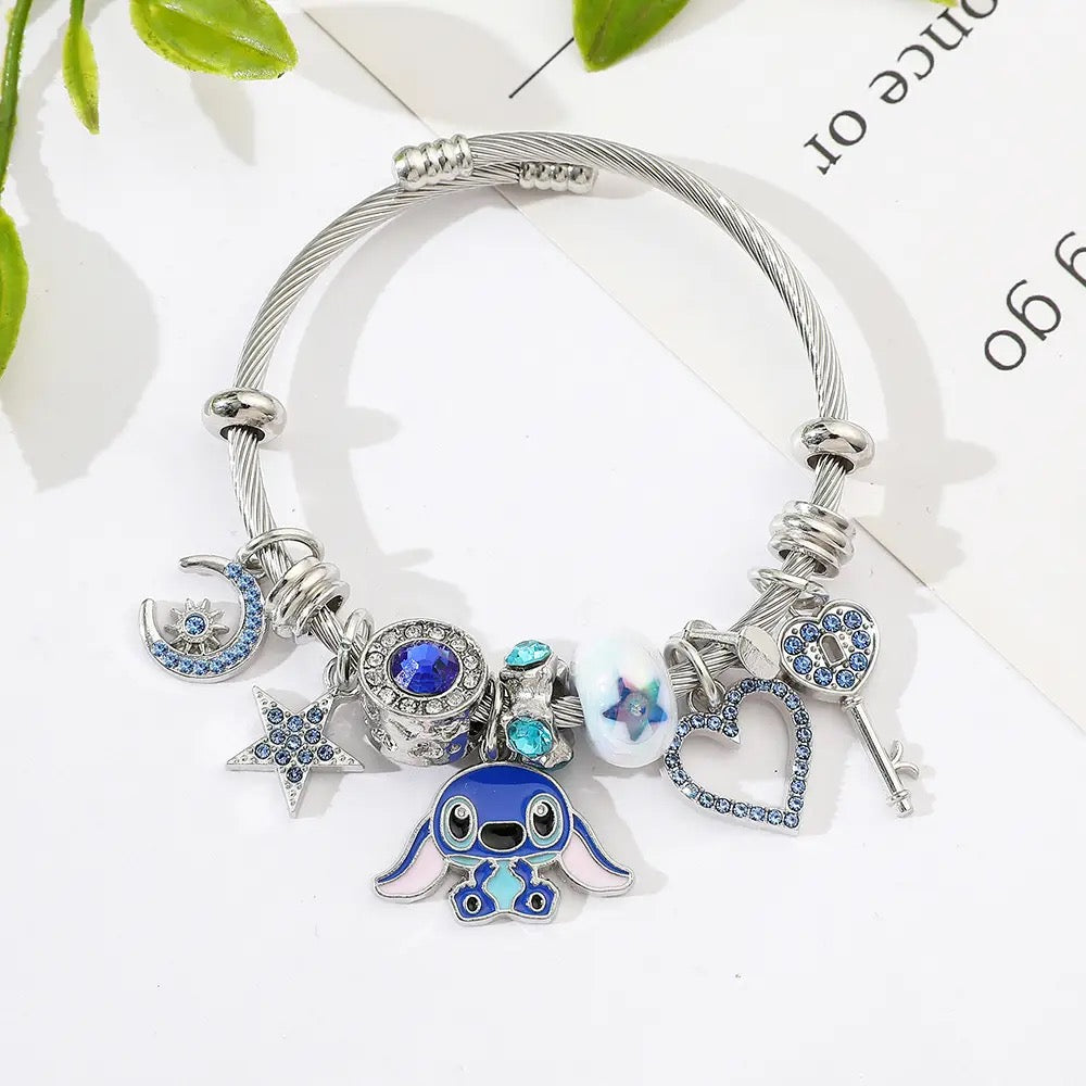 Stainless Steel Stitch Blue Zircon Charm Bracelet