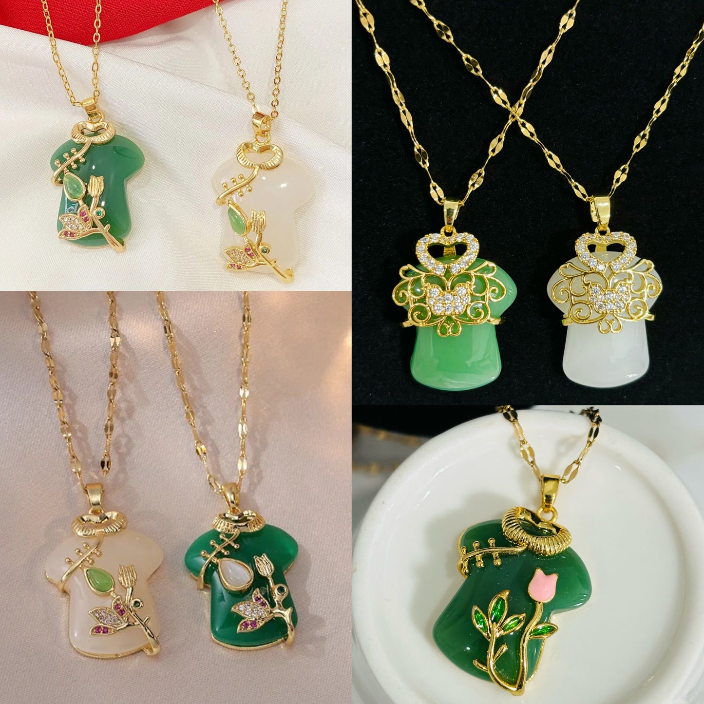 Cute Gipao Gown Jade Necklace