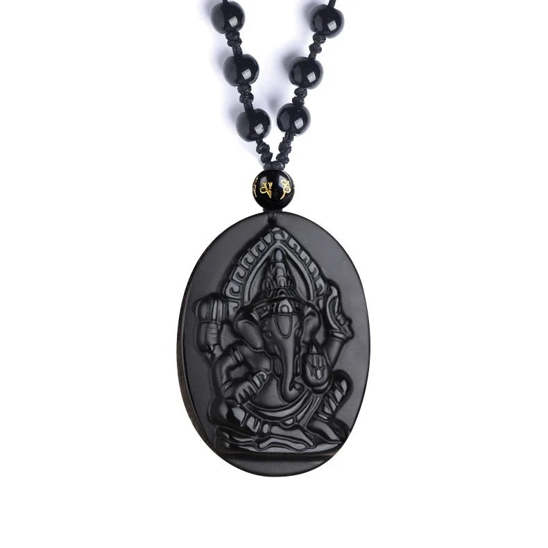 Lord Ganesh Obsidian Necklace