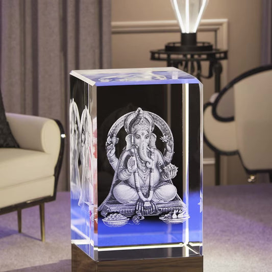 K9 Glass Crystal 3D Laser Engraved Hindu God Lamp (Lord Ganesh)