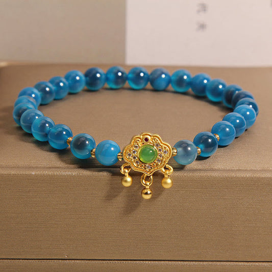 Blue Candy Agate Chinese Lock Charm Healing Bracelet (6mm)