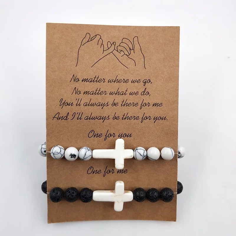 Natural Stone Cross Distance Bracelets 2pc