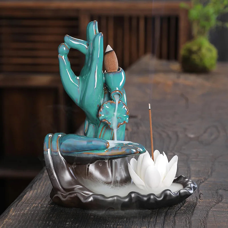 Buddha Hand Incense Holder + 10 Free Back-Flow Incense Cones.