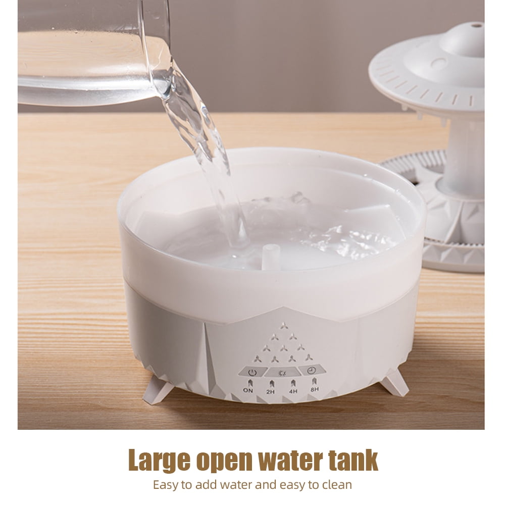 White UFO Rain Humidifier, 7-Color LED Aroma Diffuser + Remote Control