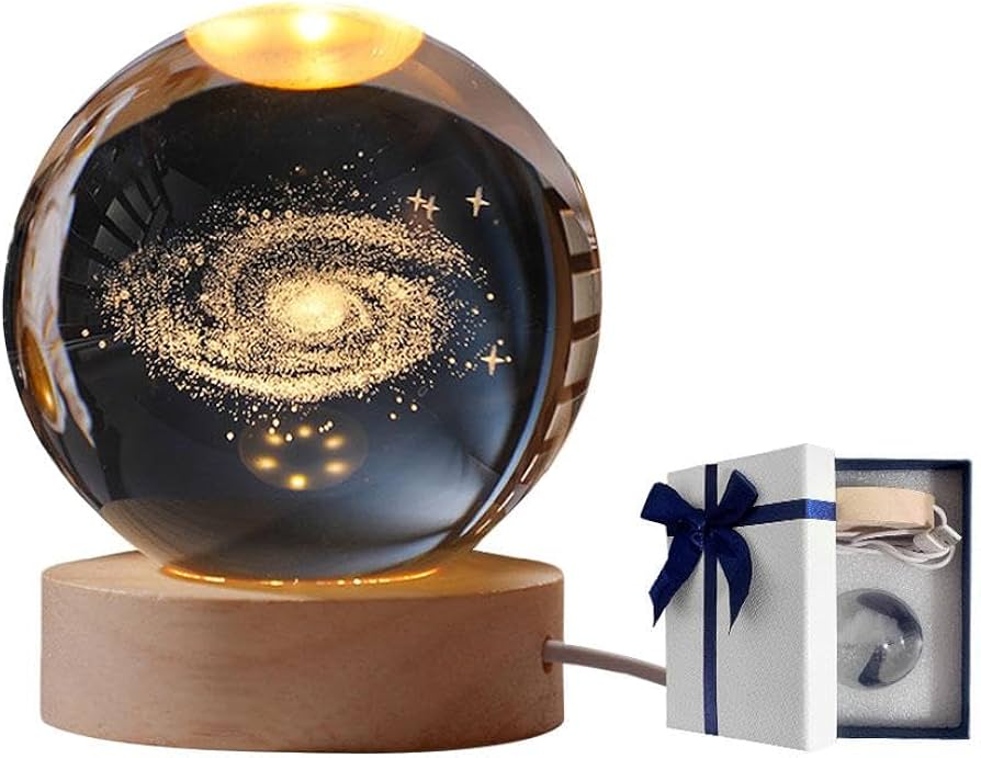 3D Laser Engraved Glass Crystal Ball Lamp Universe Astronomy Decor (Milky Way Galaxy)