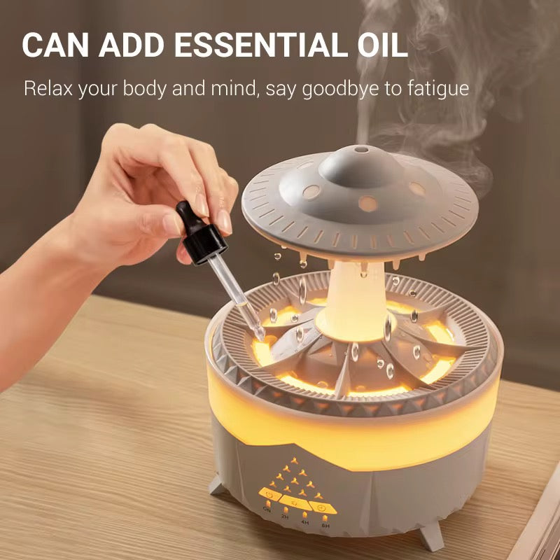 White UFO Rain Humidifier, 7-Color LED Aroma Diffuser + Remote Control