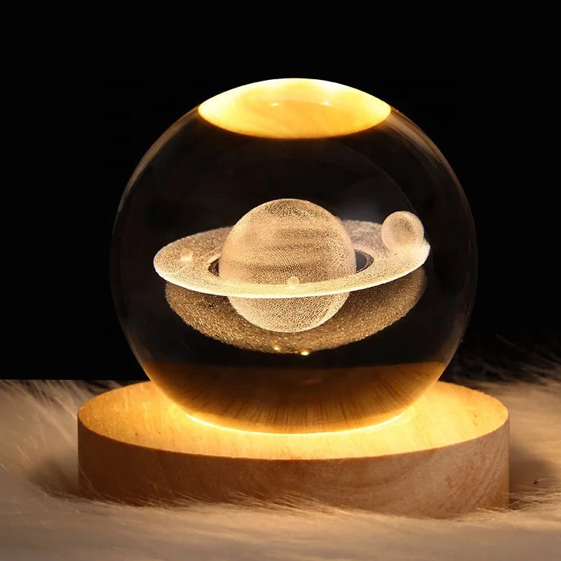 3D Laser Engraved Glass Crystal Ball Lamp Universe Astronomy Decor (Saturn)