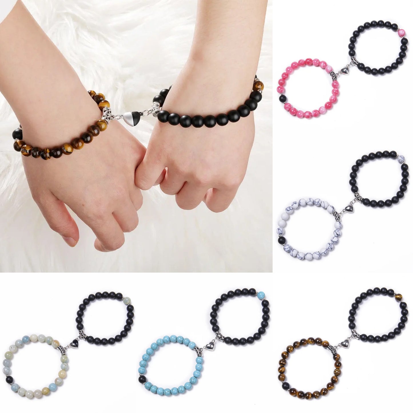 Natural Stone Distance Magnetic Bracelets (8MM) - Relationship/ Friendship