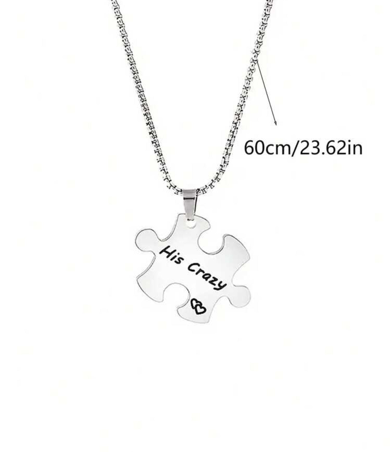 Stainless Steel “His Crazy” + “Her Weirdo” Puzzle Distance Couples Necklace 2pc