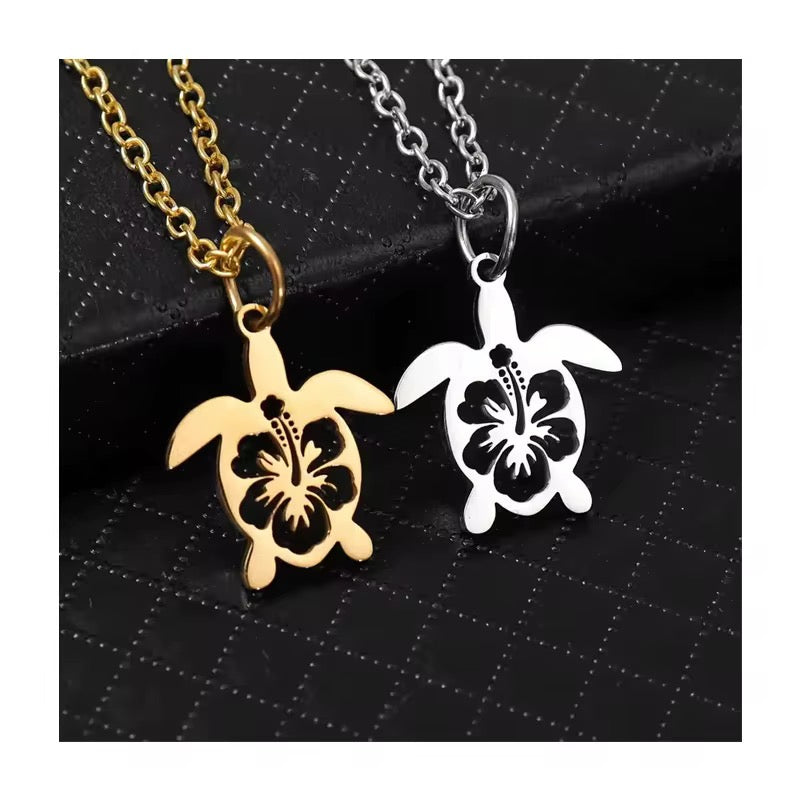 Stainless Steel Turtle Hibiscus Design Necklace