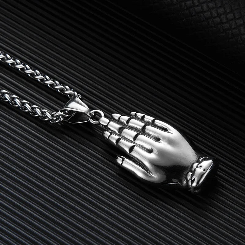 Stainless Steel Buddha Head In Hand Necklace